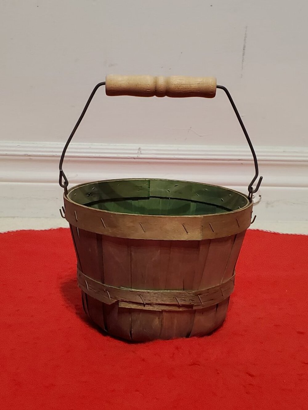 Vintage Hand Woven Fruit Orchard Basket W/ Wooden Handle - 1970's - Unused